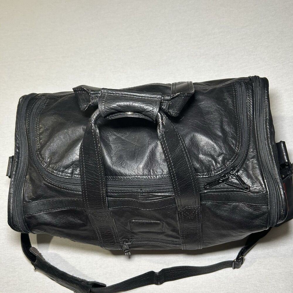 Vintage Tumi Alpha Square Duffle Bag Black Napa Leather Rare Luggage Weekender
